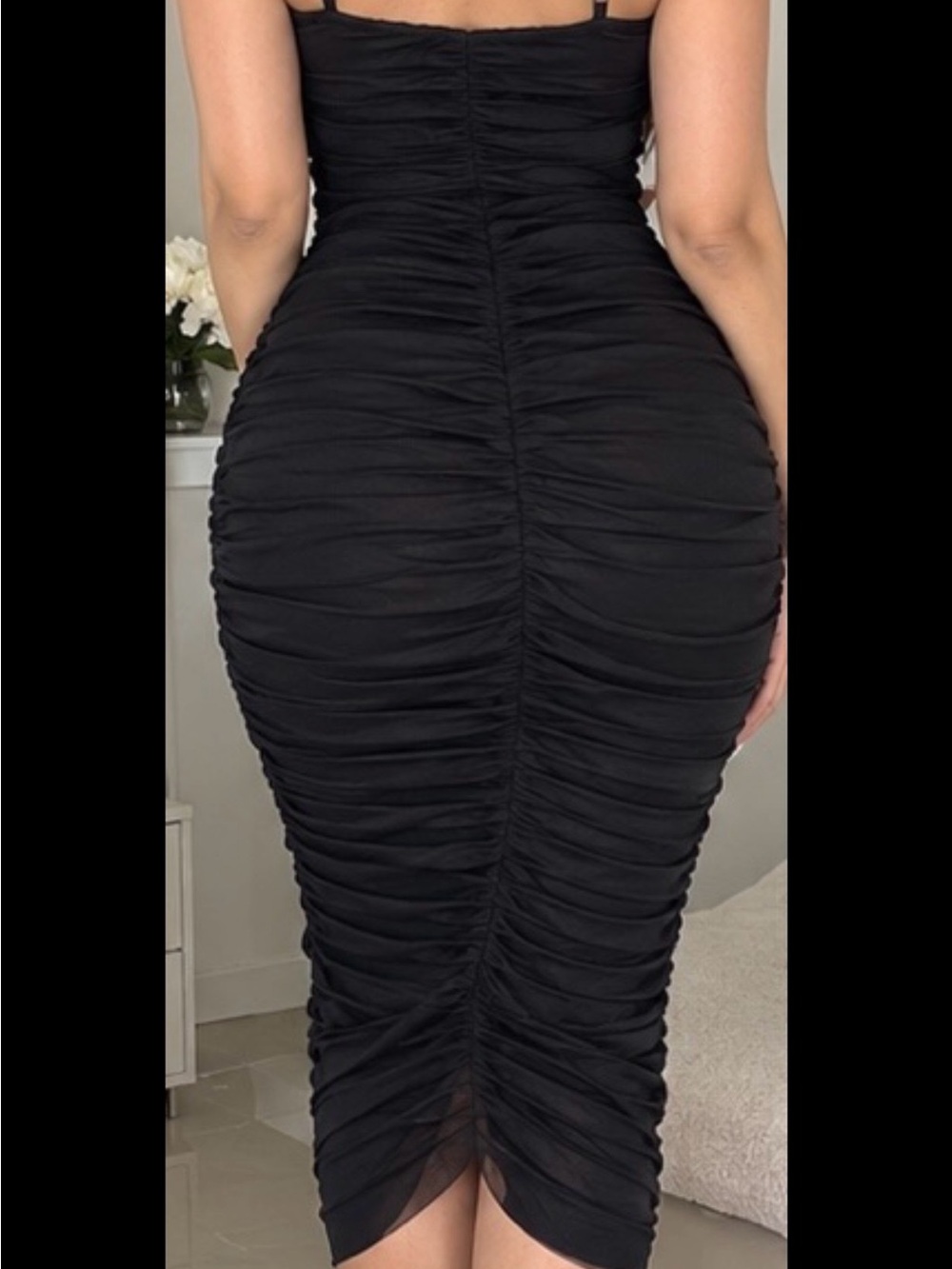 Zara Black Ruched Bodycon Midi Dress - Picture 2 of 6